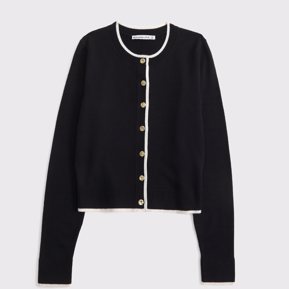 Abercrombie & Fitch A&F LuxeLoft Shrunken Crew Cardigan BLACK